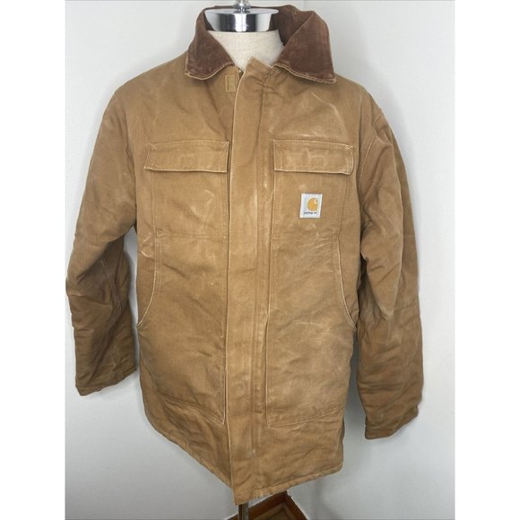 Vintage Carhartt Tan Brown Duck Canvas Coat Mens Jacket Quilted Lining XXL USA